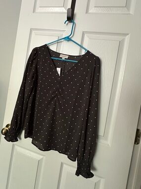 LOFT | Black Polka Dot V-Neck Blouse